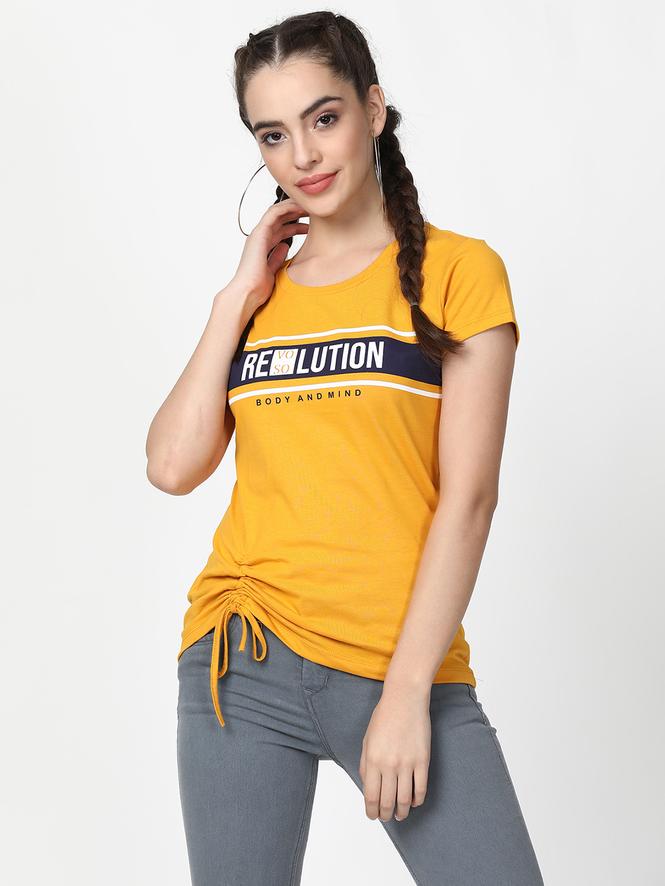Women Hosiery Half Sleeves Plain Top (Mustard)