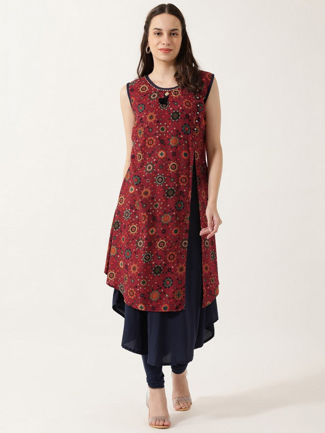 Women Rayon Printed Kurti (Maroon)