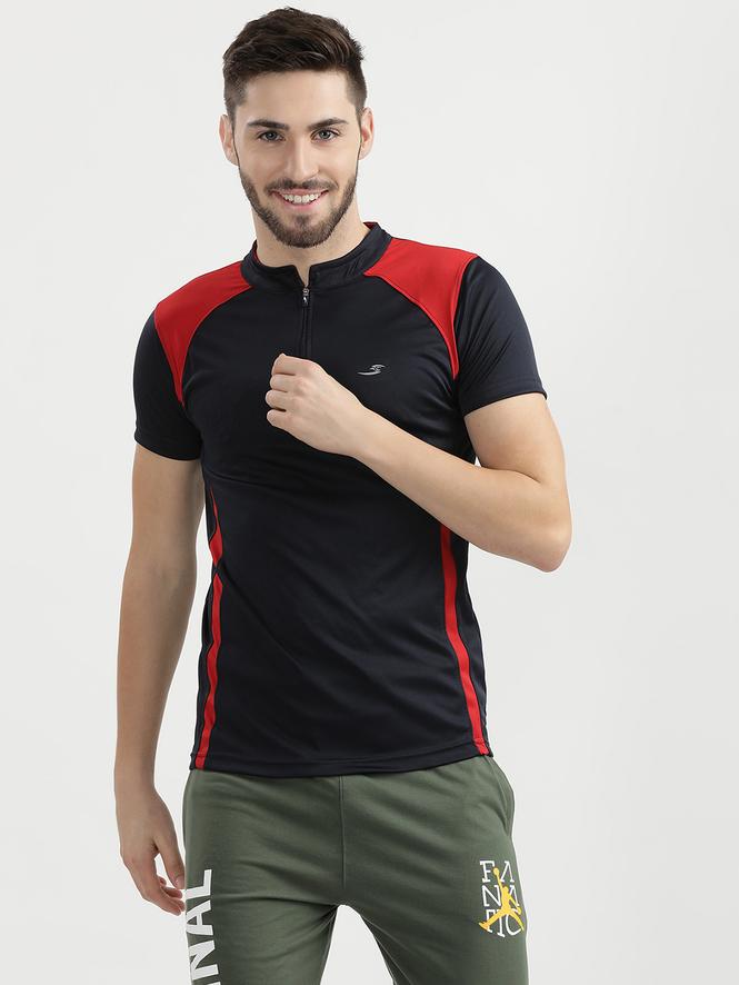 Men Drifit Color Blocked Half Sleeves T-Shirt (Navy Blue)