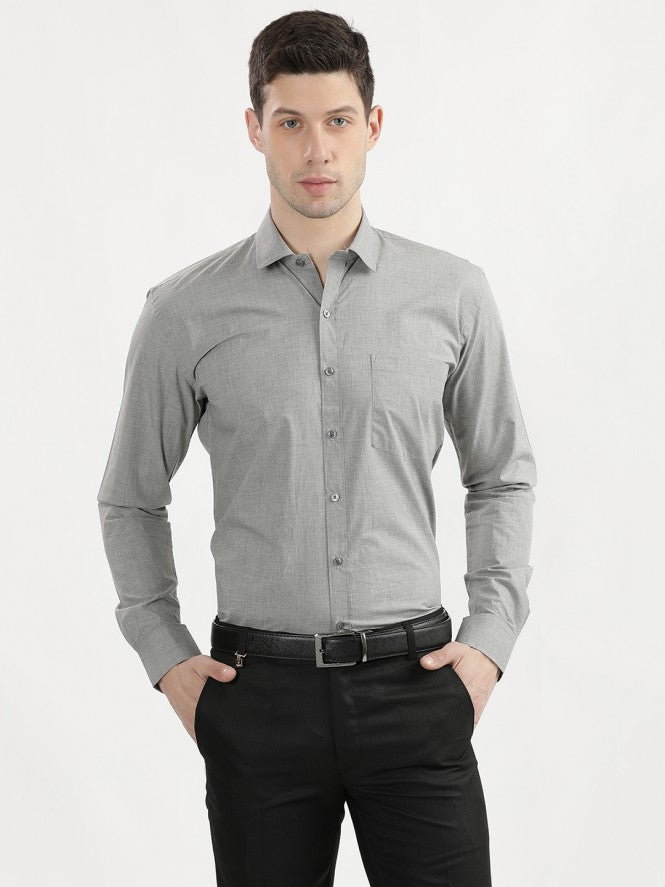 Men Full Sleeves Plain Formal Shirt (Light Grey)