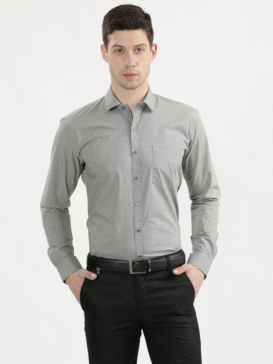 Men Full Sleeves Plain Formal Shirt (Light Grey)