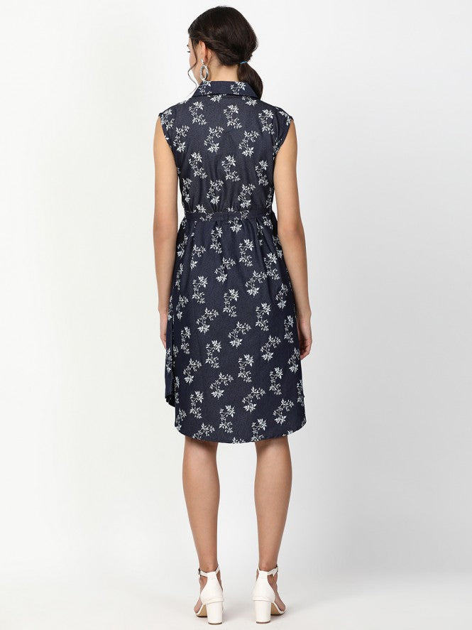 Women Half Sleeve Mid Frock (Blue)