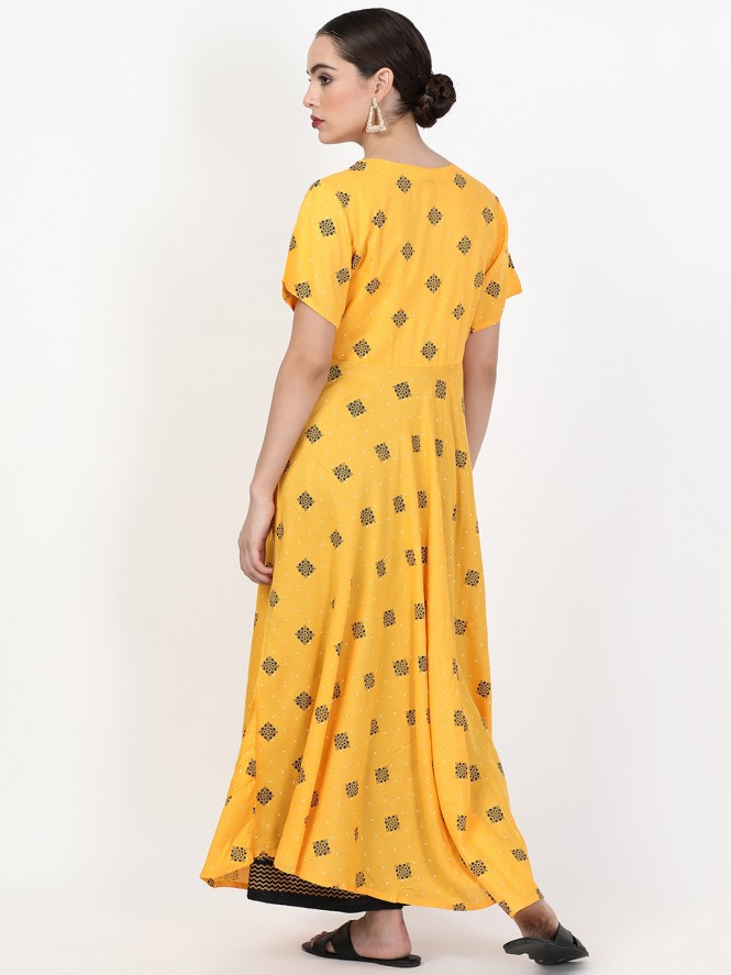 Women Rayon Printed Kurti (Mustard)