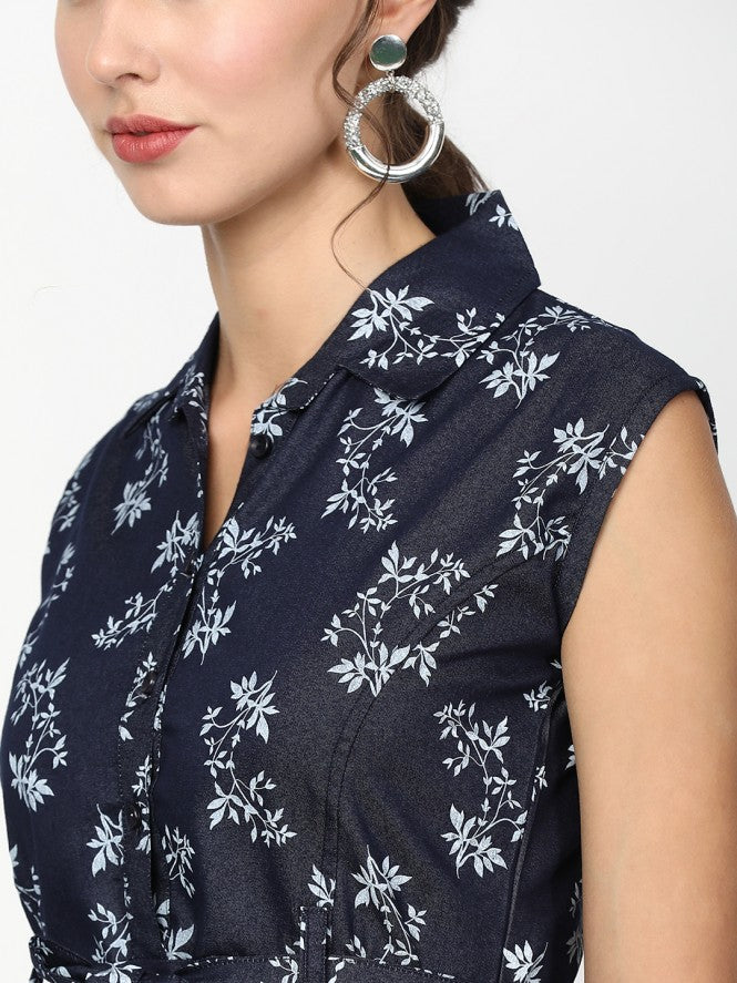 Women Half Sleeve Mid Frock (Blue)