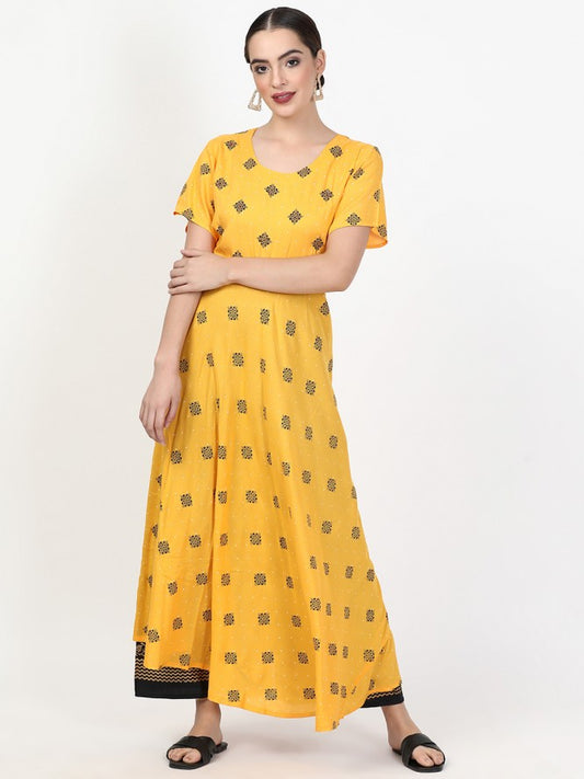 Women Rayon Printed Kurti (Mustard)