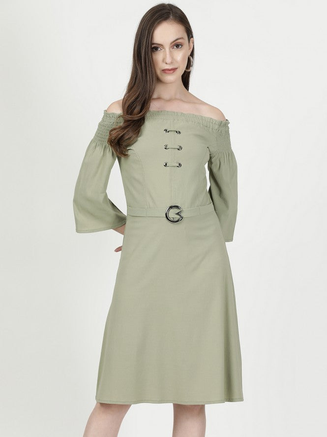 Women Textile Half Sleeve Mid Frock (Mustard)