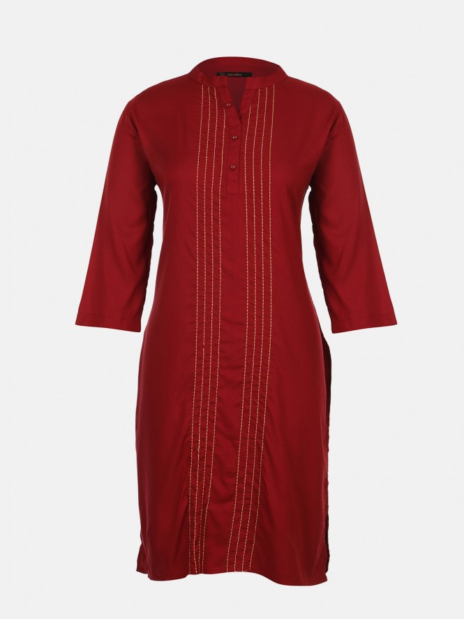 Women Rayon Full Sleeves Plain Kurti (Black)