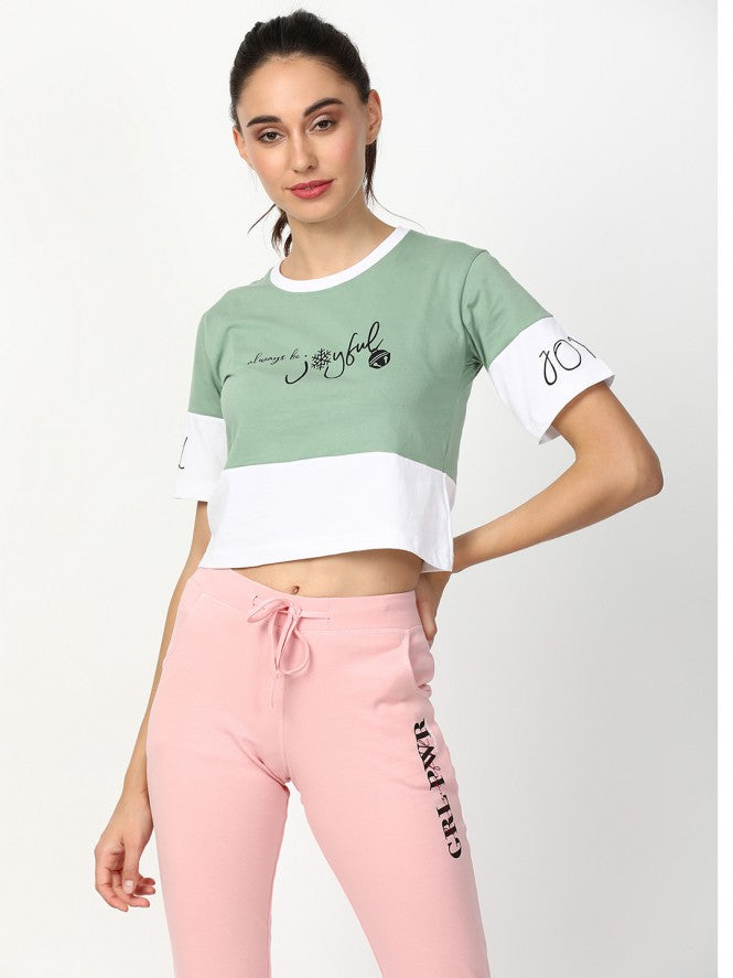 Women Hosiery Crop Top (Olive Green)
