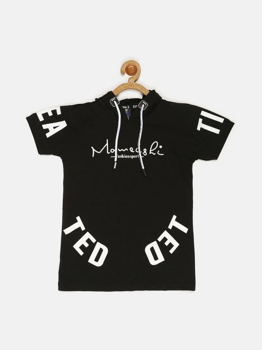 Boys Half Sleeves Round Neck T-Shirt (Black)
