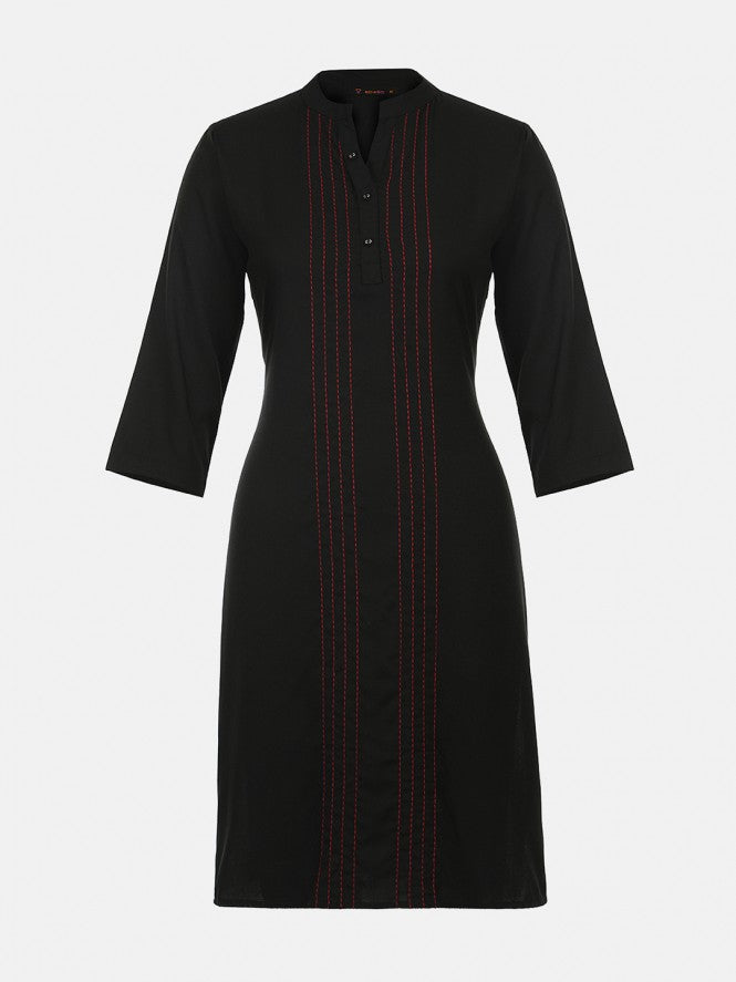 Women Rayon Full Sleeves Plain Kurti (Black)