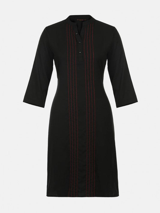 Women Rayon Full Sleeves Plain Kurti (Black)